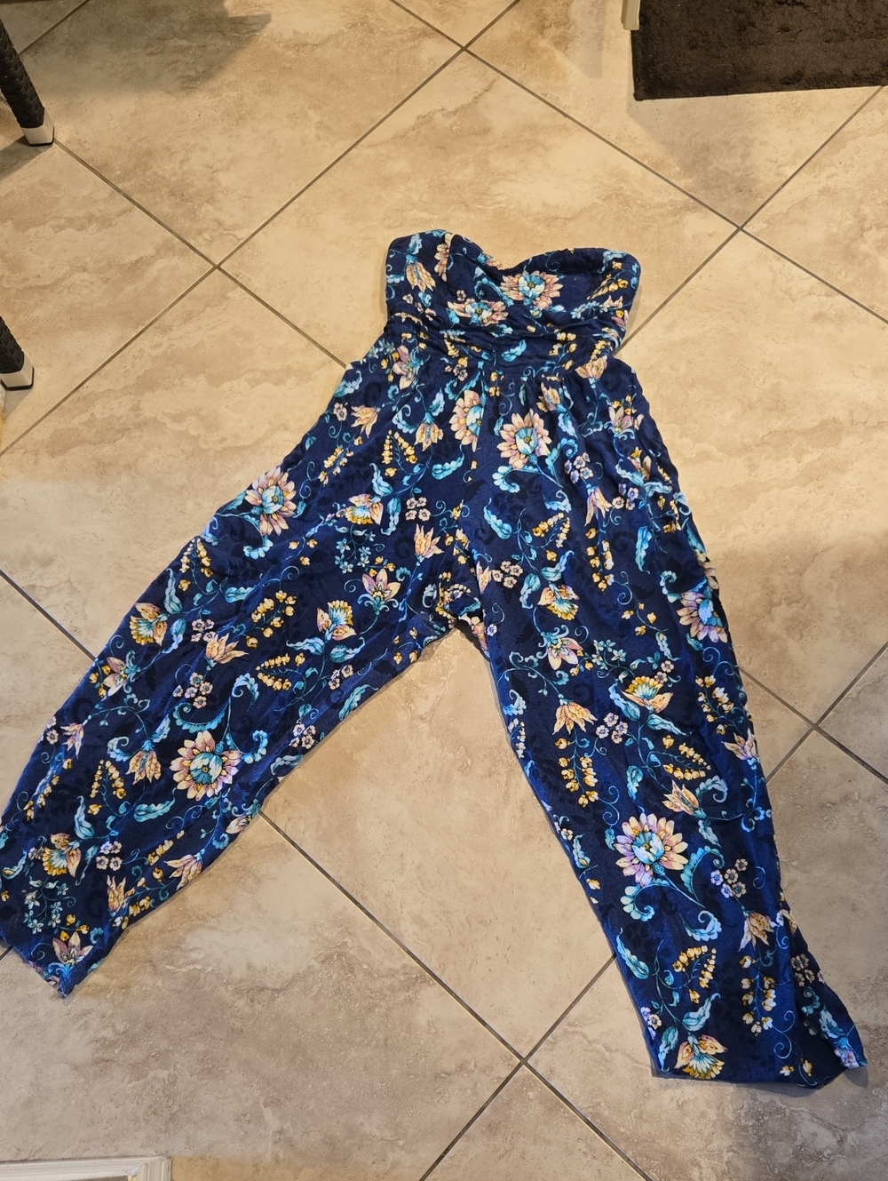 Free For Exposure Strapless Floral Jumpsuit in Navy